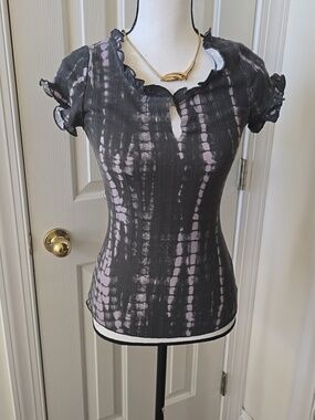TRUE CRAFT WOMEN'S JUNIOR SHORT SLEEVE BLACK TIE DYE SUMMER TOP SIZE XS
